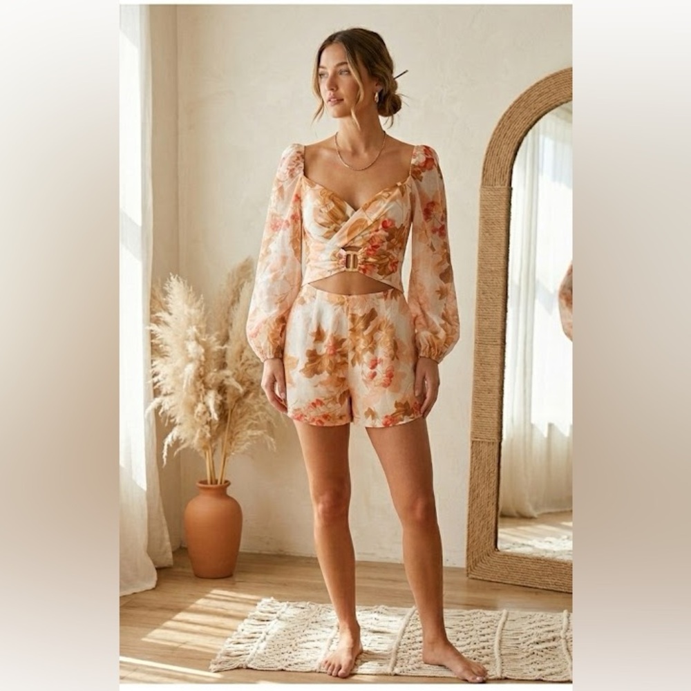 Chicways Boho Floral Cut-Out Romper | Minimalist Bohemian Summer